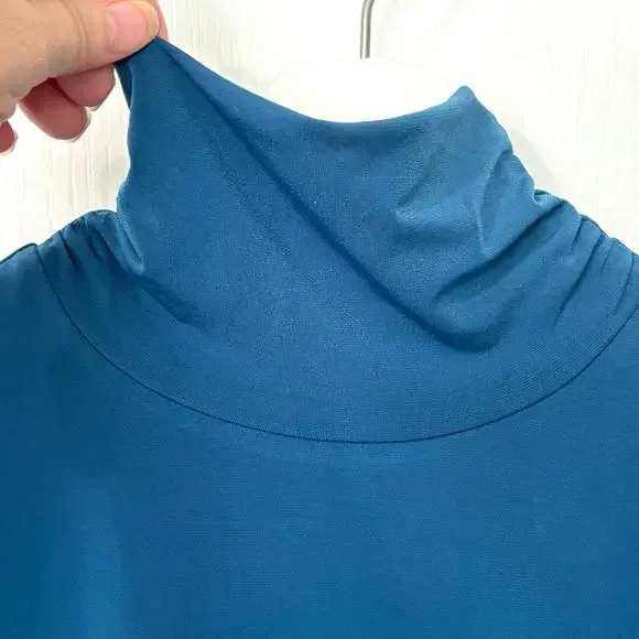 Alfani Wms Mock Neck Teal Blue Jersey Knit Top Size M Layering Minimalist Career - Picture 4 of 7